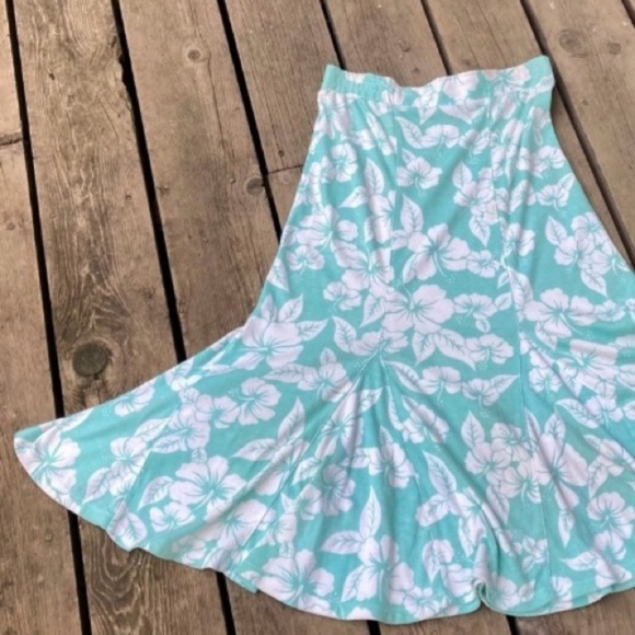 VINTAGE Skirt Flared Midi Swim Coverup Floral Blue Green White Size Small - Picture 3 of 6